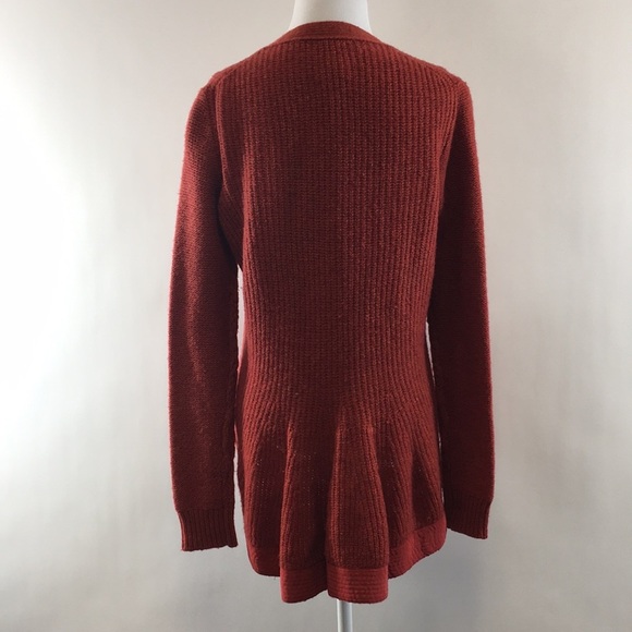 Far Away From Close Red Cable Knit Cardigan Sweater Womens Small V Neck High Low - Picture 3 of 11